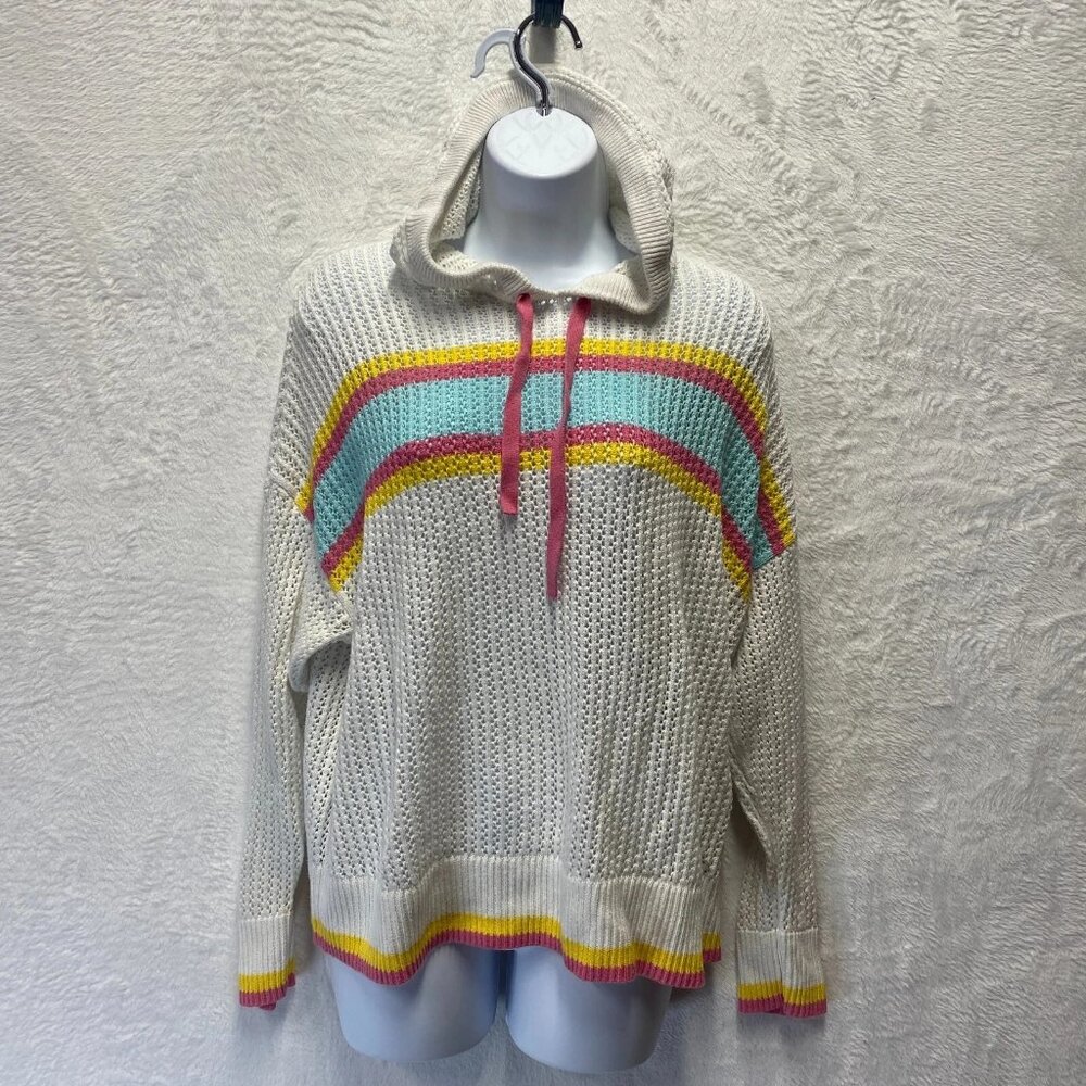Torrid Pointelle Boxy Hoodie Sz 0 Large Colorful Stripe Cotton Pullover Beach
